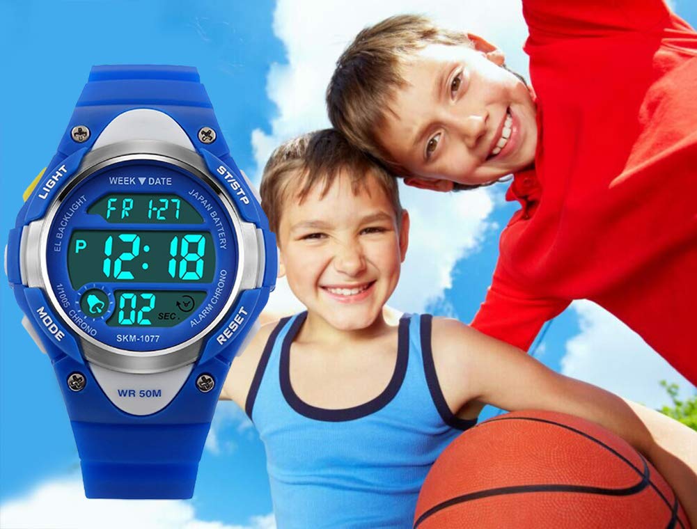ragazzi orologi digitali, bambini orologio sportivo con allarme, outdoor 50 m impermeabile cronometro orologi da polso con luce LED elettronico per adolescenti ragazzi - blu by Foruner