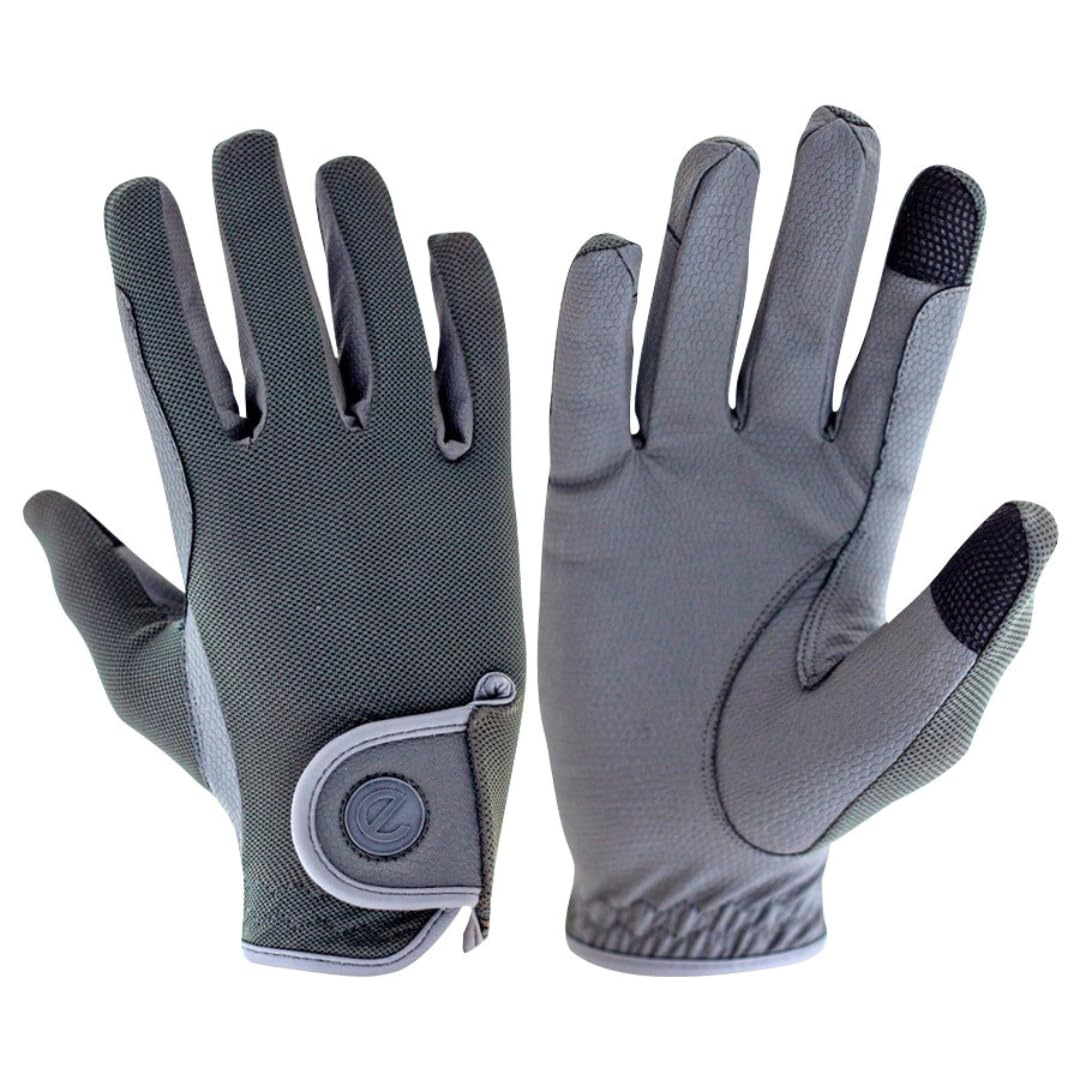 eGlove - eQUEST GripPro X-LITE Horse Riding Gloves - Lightweight, Breathable, Grippy Non-Slip Material - Comfort Mesh Back - Touchscreen Gloves (GREY - PLAIN CUFF, XS)