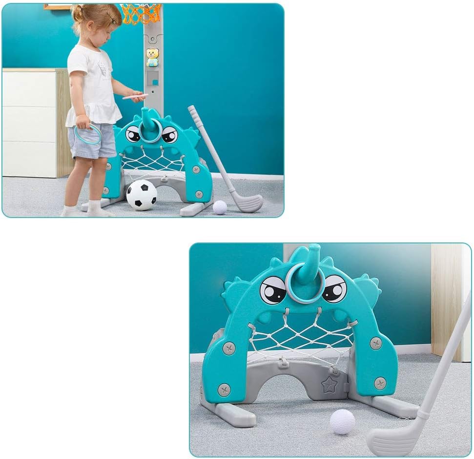 Basketball Hoop Set for Kids, 5 in 1 Sports Activity Center for Indoor & Outdoor Adjustable Basketball Hoop Football/Soccer Goal Golf Game Ring Toss Game Toy for Baby Infants Toddler Aqua: Sports & Outdoors