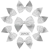 Briefix 25 Pieces Mini Satin Ribbon Bows with Removable Sticky Gel Pads (White)