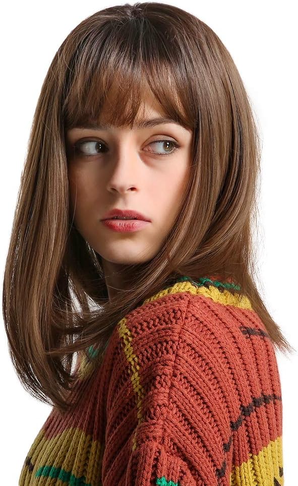 EMMOR Brown Bob Hair Wigs for Women Natural Wigs With Fringe Bangs Heat Resistant Synthetic Wigs, Ombre Brown - Image 3