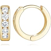 Eterbeau 14K Gold Huggie Hoop Earrings Small Gold Hoop Earrings Trendy Hoops Earring with Round Cubic Zirconia Gems-12.5 mm
