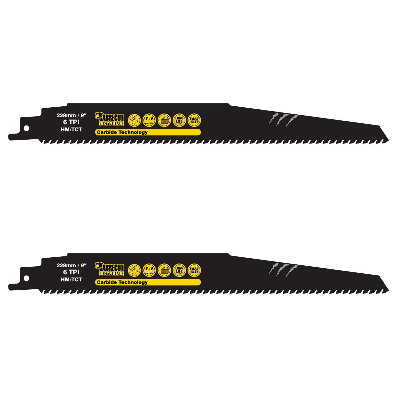 2 x SabreCut SCRS1140HM_2 Tungsten Carbide 228mm 6 TPI S1140HM Aerated Concrete Brick Plastic and Metal Straight Cutting Reciprocating Sabre Saw Blades