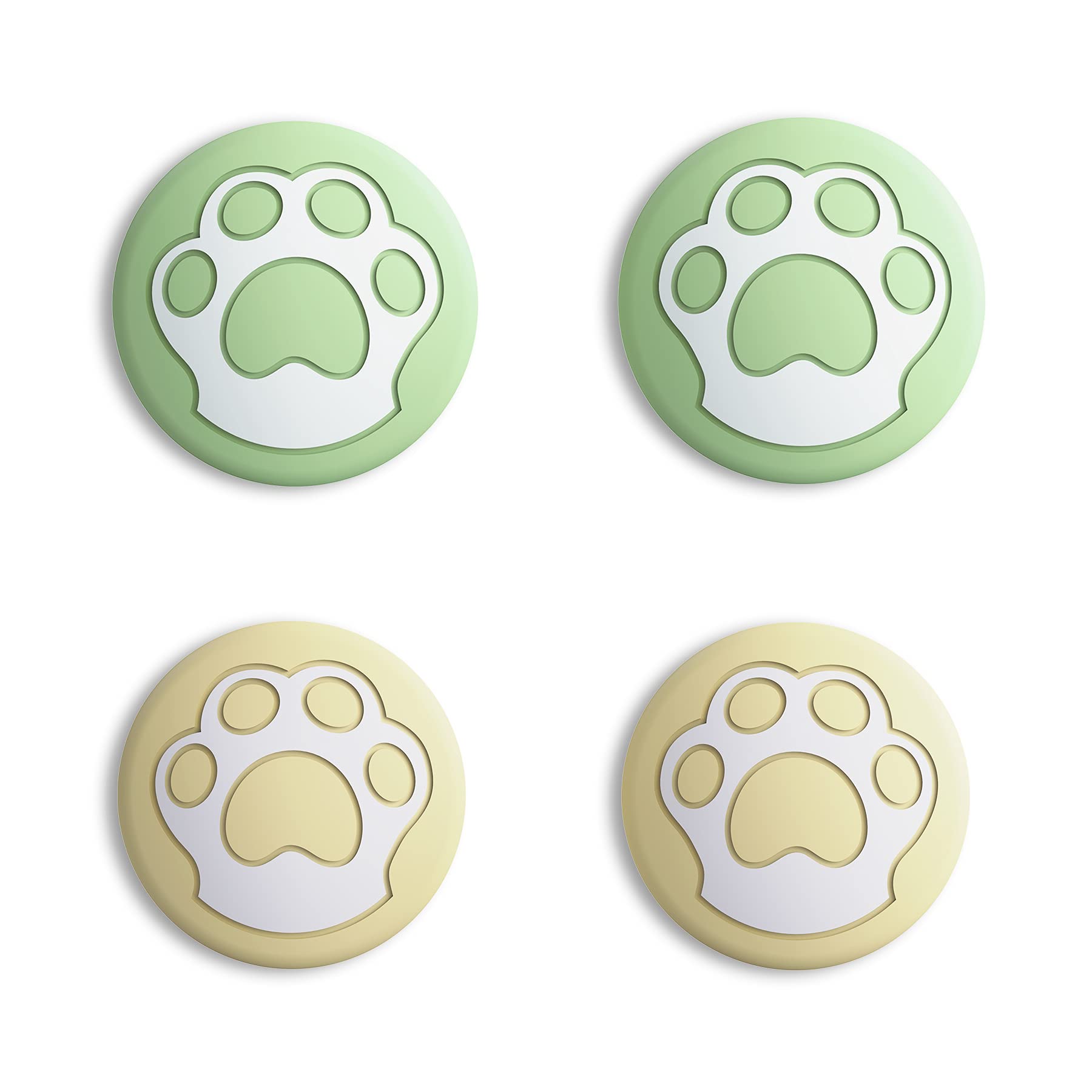 eXtremeRate PlayVital Cute Thumb Grip Caps for Nintendo Switch, Joystick Caps for Switch Lite, Silicone Analog Cover Thumbstick Grips for Switch OLED Joycon - Cat Paw Matcha Green & Cream Yellow