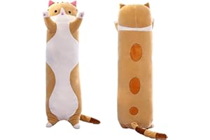 SHINUOER Long Cat Plush Pillow Cat Body Pillow,Brown Cat Stuffed Animals Soft Plushies Kawaii Stuffed Kitten Plush Toy for Kids Girlfriend(Brown, 19.7Inch)
