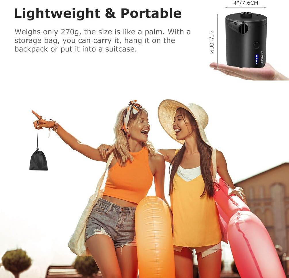 RUNACC Electric Air Pumps Rechargeable Battery Air Mattress Pump, Portable Quick-Fill Inflator/Deflator Pumps for Camping Inflatable Cushions, Air Mattress Bed, Air Sofa, Boat, Pool Toy, USB/4000mAh: Home & Kitchen