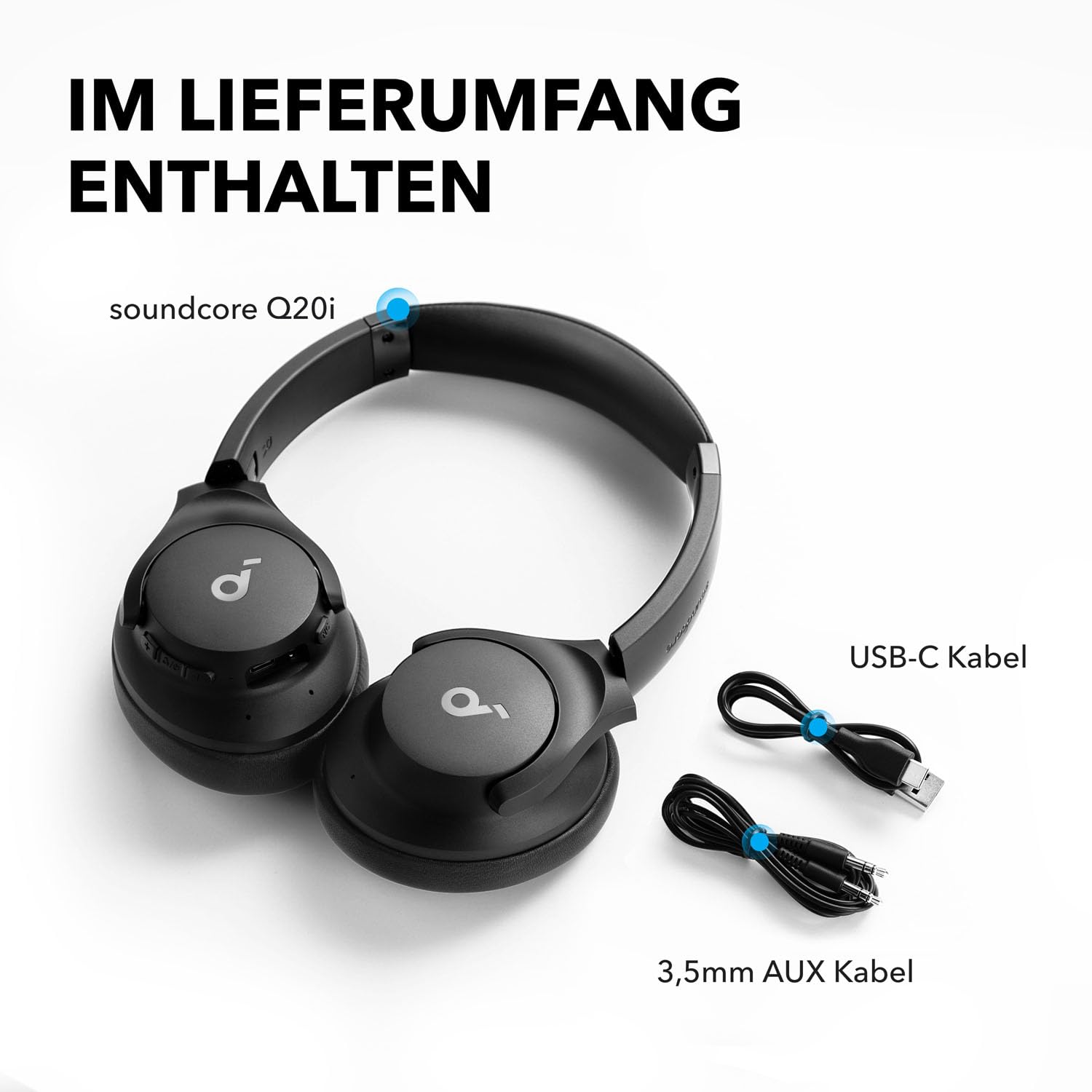 soundcore by Anker Q20i kabelloser Bluetooth Over-Ear-Kopfhörer mit Hybrid Active Noise Cancelling, 40h Spielzeit im ANC-Modus, Hi-Res Audio, tiefer Bass, Personalisierung per App(Schwarz) 8