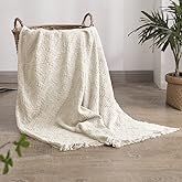 Simple&Opulence 100% Cotton Throw Blanket for Bed, Couch, Boho Luxury Geometric Knit Woven Blanket with Tassels Soft Lightweight Cozy Breathable, Vintage Farmhouse Decoration for All-Season(White)