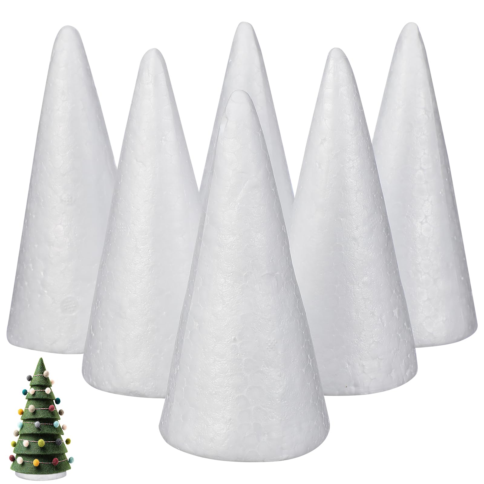 Holibanna Foam Cone Cone Shapes White Christmas Tree Crafts Table Centerpiece Props 1pc (6pcs, 24CM)