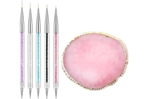 FULINJOY Resin Nail Art Palette with 5 Pcs Nail Art Brushes, Nail Polish Mixing Palette Double-Ended Dotting Pen Nail Art Liner Brush for Nail Art