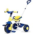 KRIDDO 2 in 1 Kids Tricycles Age 18 Month to 3 Years, EVA Wheels Upgraded Trikes Gift for Toddlers 2 to 3 Year Old with Push Handle and Duck Bell, Blue