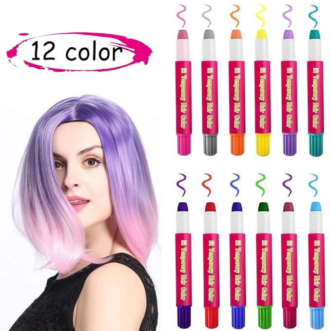 Kalolary Temporary Hair Chalk Set, 12 Colorful Blendable NonToxic
