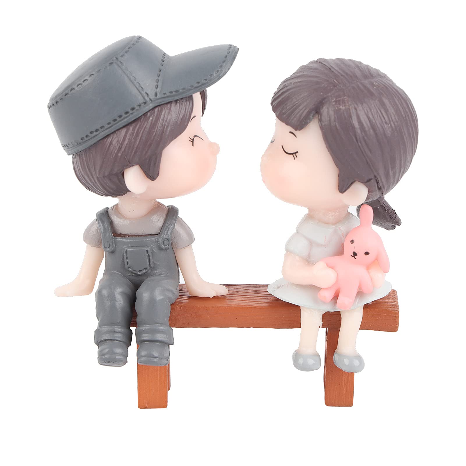 Demeras 1 Pair Couple Ornaments Synthetic Resin Cute Doll Ornaments Miniature Couple Figurines with Stool Decoration for Dollhouse House Decor Garden