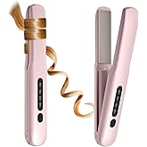 Cordless Hair Straightener, Portable Flat Iron 4 Temperature Options and 20S Fast Heating, Long-Life Battery Ceramic Hair Straightener, Travel Size USB Rechargeable (Pink)