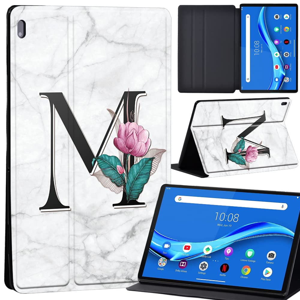 Case For Lenovo Tab M10 FHD Plus 10.3 inch (TB-X606X TB-X606F) Leather Case with Auto Wake-up, Flip Case for Lenovo Tab M10 FHD Plus Cover (letter M on white marble)