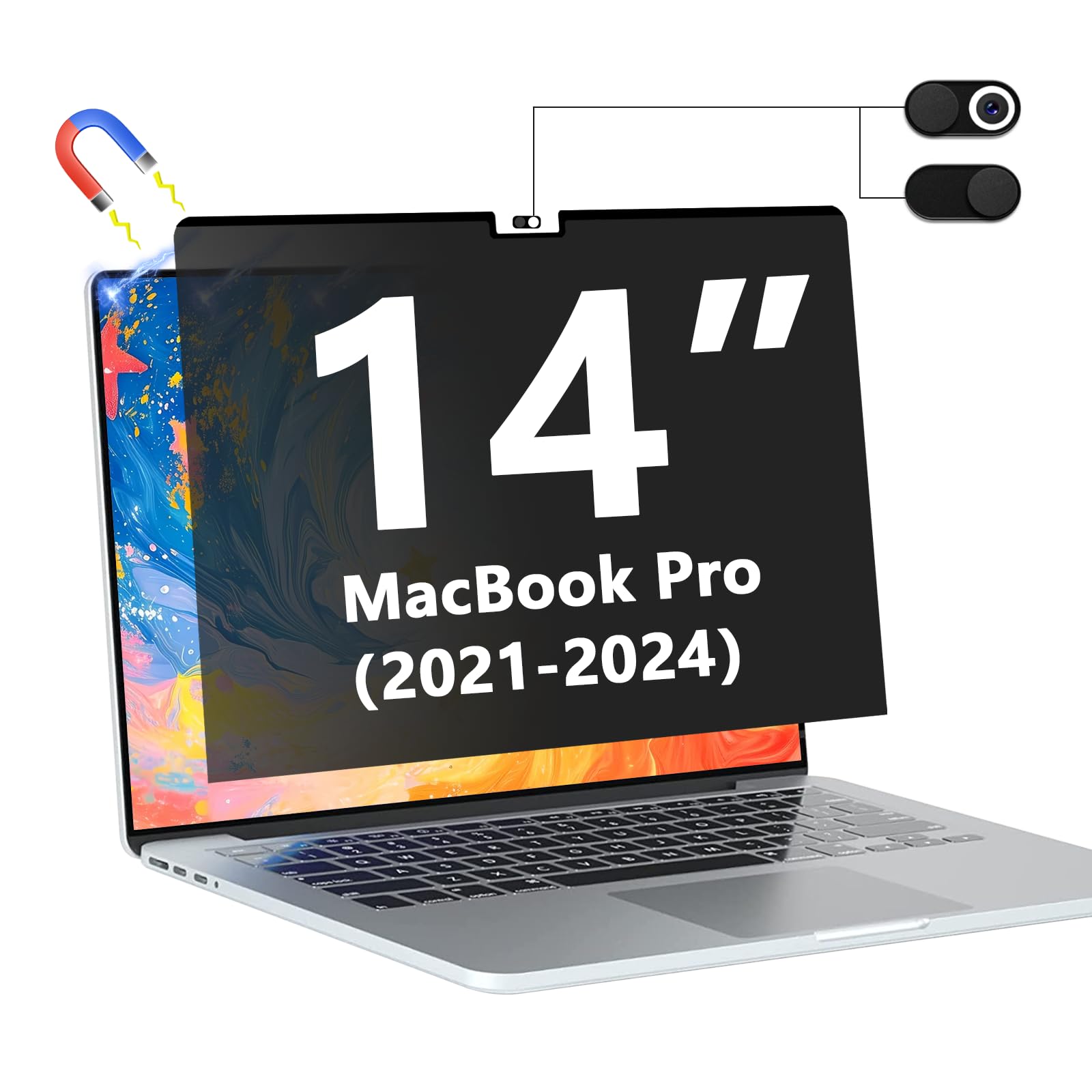 Photo 1 of Magnetic Privacy Screen Protector for MacBook Pro 14 Inch 2021-2024 (M1/M2/M3/M4), Removable Anti Spy Glare Blue Light Shield, 14.2" Mac Laptop Privacy Filter