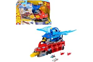 Hot Wheels City Toy Car Track Set, Ultimate Dual Dragon Transporter & 2 Die-Cast Cars, Large-Scale & Detachable Dragon, Stores 20+ Vehicles