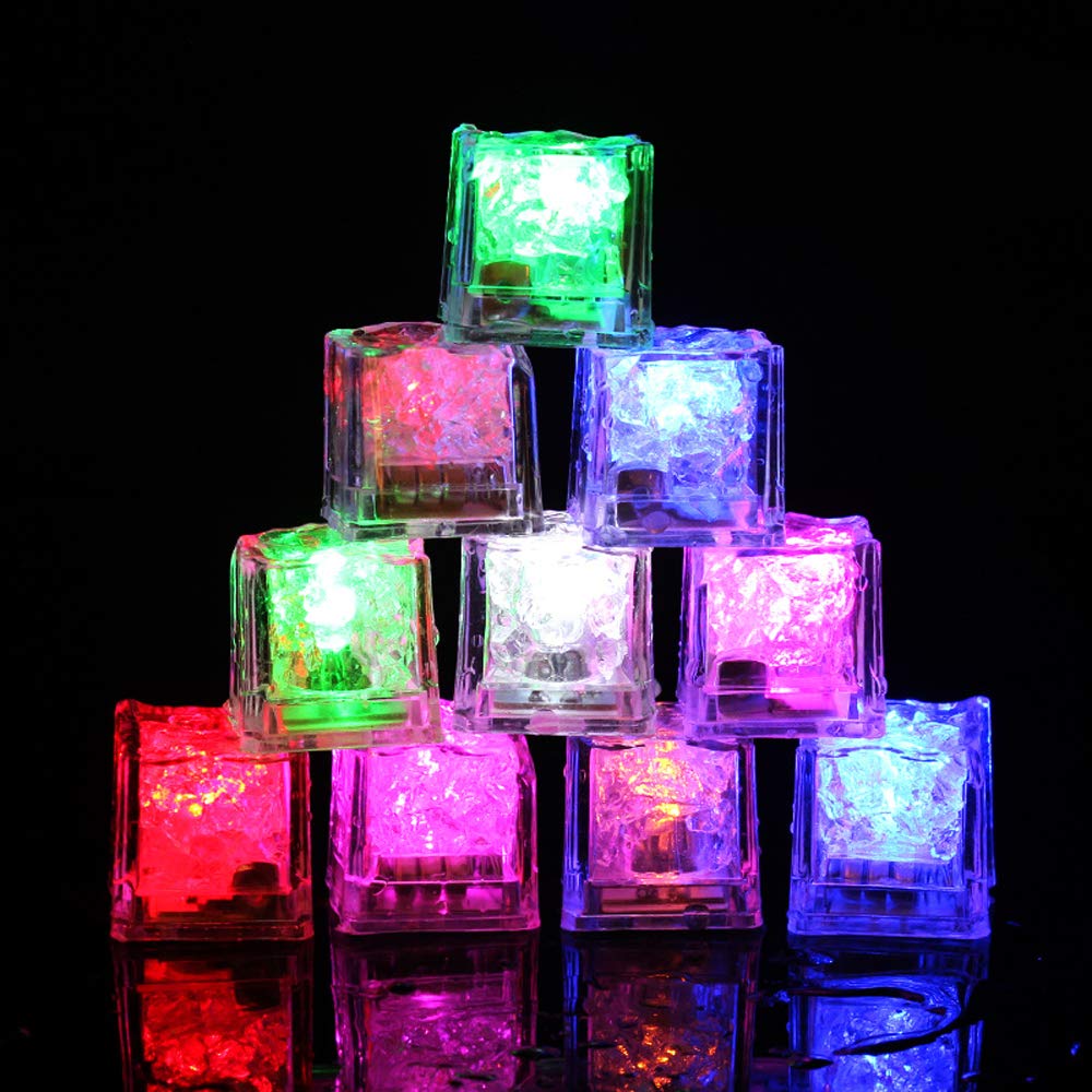 MoYouno 12 Pack LED Ice Cube Tray for Drinks Ice Cubes Liquid Sensor Water Activated Glowing, Decoration for Christmas Wedding Party,12 led ice Cubes Multicolour