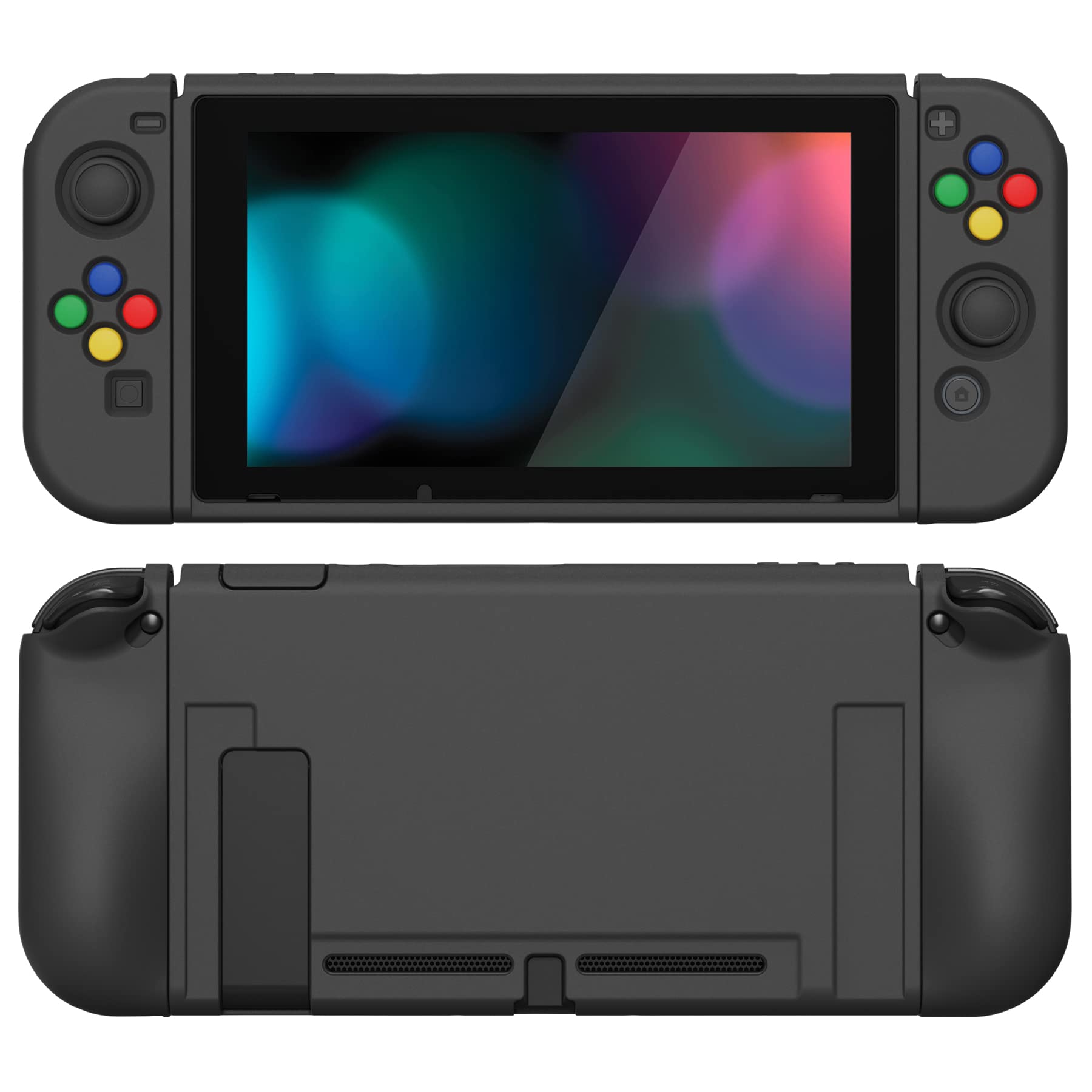PlayVital ZealProtect Soft Protective Case for Nintendo Switch Console Joy Con, Case Cover Accessory for Nintendo Switch with HD Clear Screen Protector & Sticks Caps & ABXY Direction Button Caps