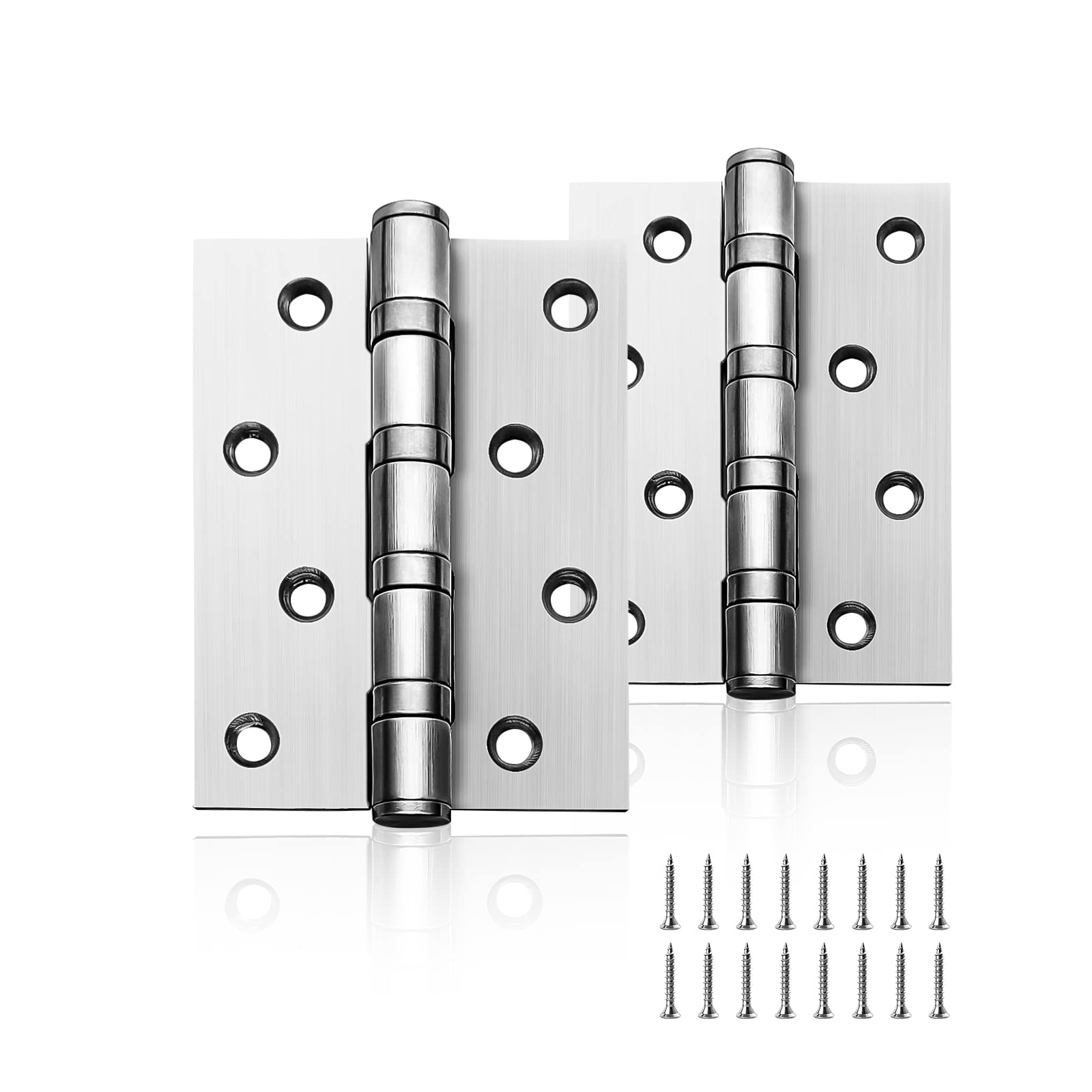 AOLISHENG Door Hinges 4 inch 100mm x 75mm Stainless Steel Heavy Duty Hinges for Wood Ball Bearing Internal Chrome Butt Silver Door Hinge 1 Pairs