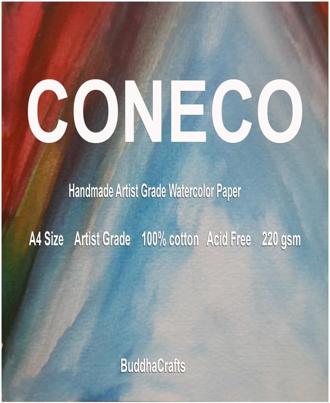CONECO Handmade Paper A4 Artist Grade Watercolor Papers,100% Cotton, 220 GSM, Neutral - 10 Sheets