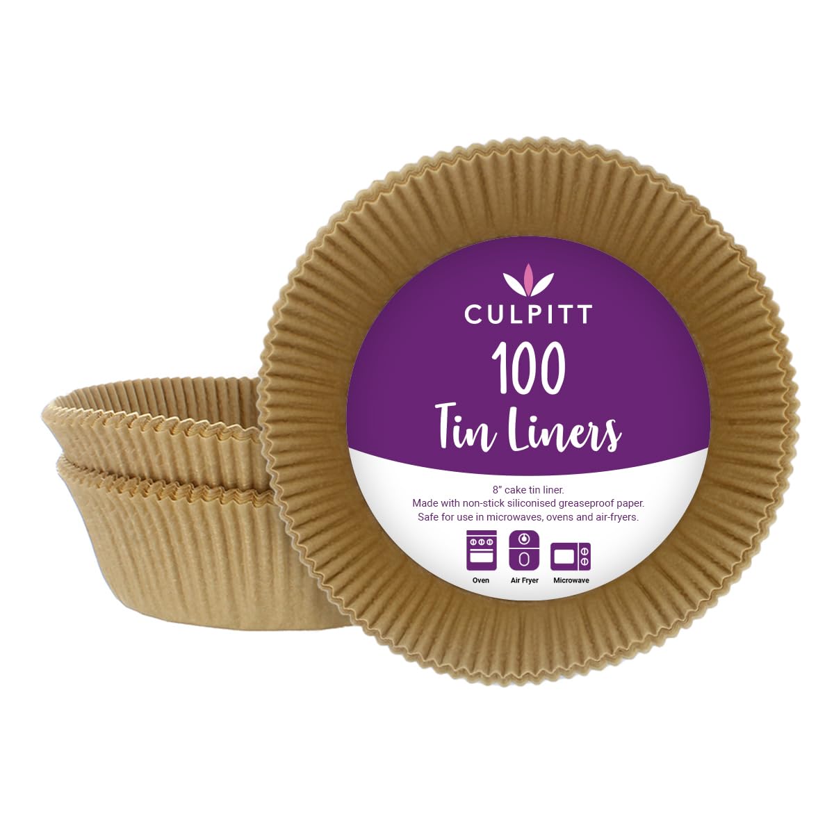 Culpitt 8" Cake Tin Liners, 100 Pack, Non-Stick Siliconised Greaseproof Paper for Baking Cakes, Pies, Tarts, Round Air Fryer Liner, Made in The UK — image 1
