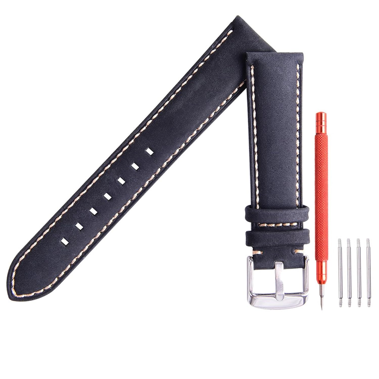 売れ筋 Ritche レザー製時計ストラップ 18mm mm 22mm 時計バンド交換用ピンバックル ブラック ブラウン ブラック ブラック 18mm B0714bvwdd Hermescolleges Ca