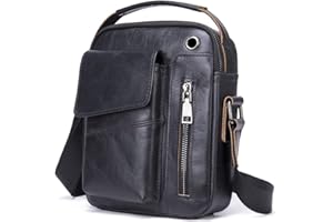 Hebetag Small Leather Shoulder Bag Crossbody Pack for Men Outdoor Travel Business