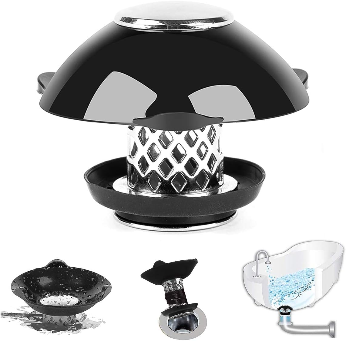 Drain Hair Catcher with Bathtub Stopper - NEW 2-in-1 Bathtub Drain Cover Prevent Hair Clogs