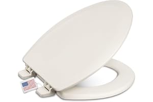 Centoco Elongated Toilet Seat, Heavy-Duty Wood Core with Plastic Scratch-Resistant Finish, Residential, Closed Front with Cover, Made in the USA, DSAMAZ9-416, Biscuit