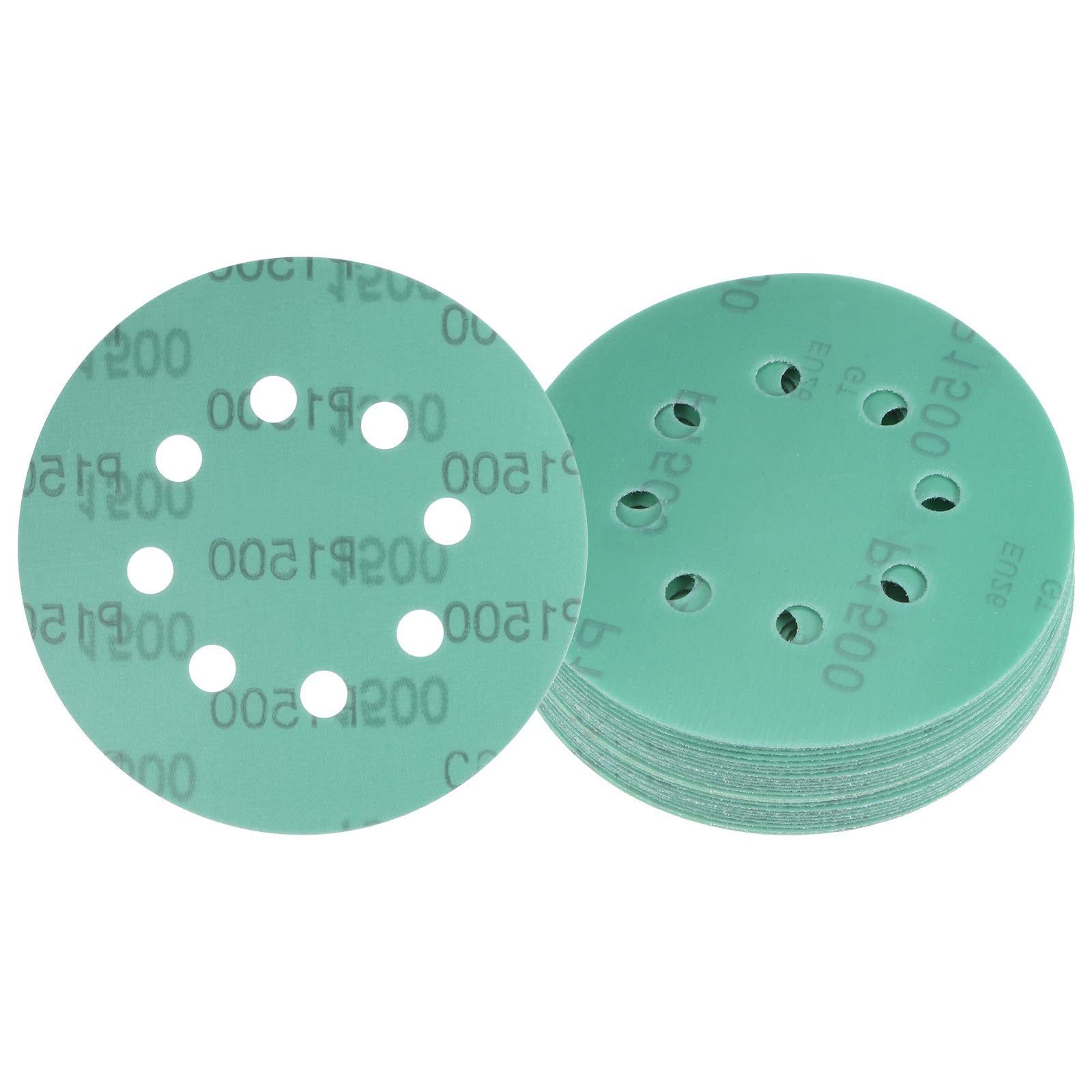 Kozelo 25pcs Green Film Sanding Discs - [5 Inch 1500 Grits 8 Hole ] Round Aluminum Oxide Hook & Loop Wet Dry Sander Pads for Wood Metal Polishing Use| Zirconium Corundum Sandpaper