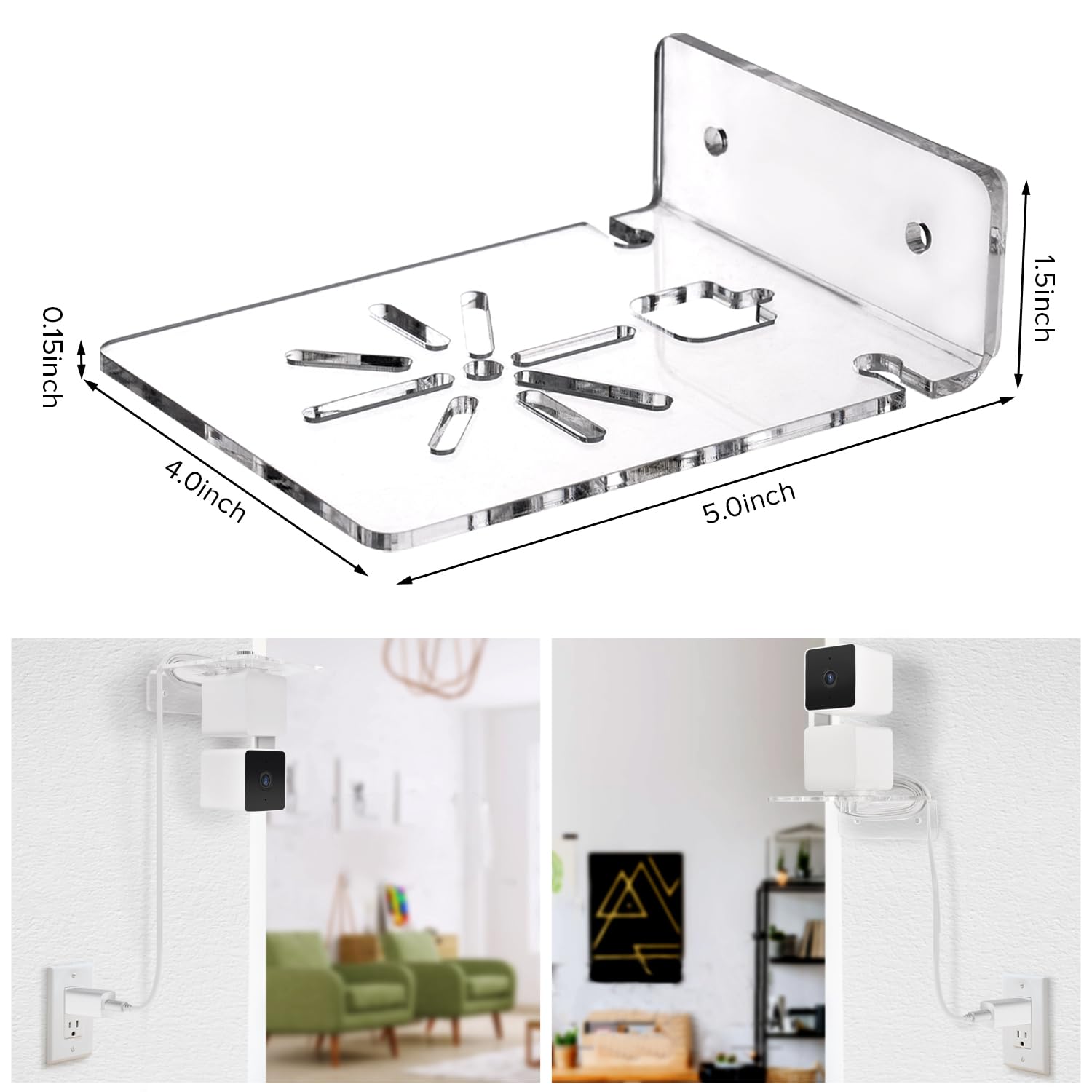 2Pack Transparent Wall Mount Compatible with Wyze Cam Pan V3, Wyze Cam Pan V2, No-Drill 360 Degree Swivel Acrylic Mounting Bracket for Wyze Cam Indoor/Outdoor Smart Home Security Camera