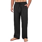 Wenouy Men's Cotton Pajama Pants Soft Sleep Lounge Pants with Pockets & Drawstring Sleepwear PJ Bottoms for Men