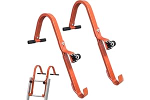 EMEROLL 2 Pack Heavy Duty Roof Ladder Hook with Wheel,Extension Ladder Stabilizer for Roof with Rubber Grip T-Bar for Damage Prevention, Fast and Easy Setup to Access Steep Roofs