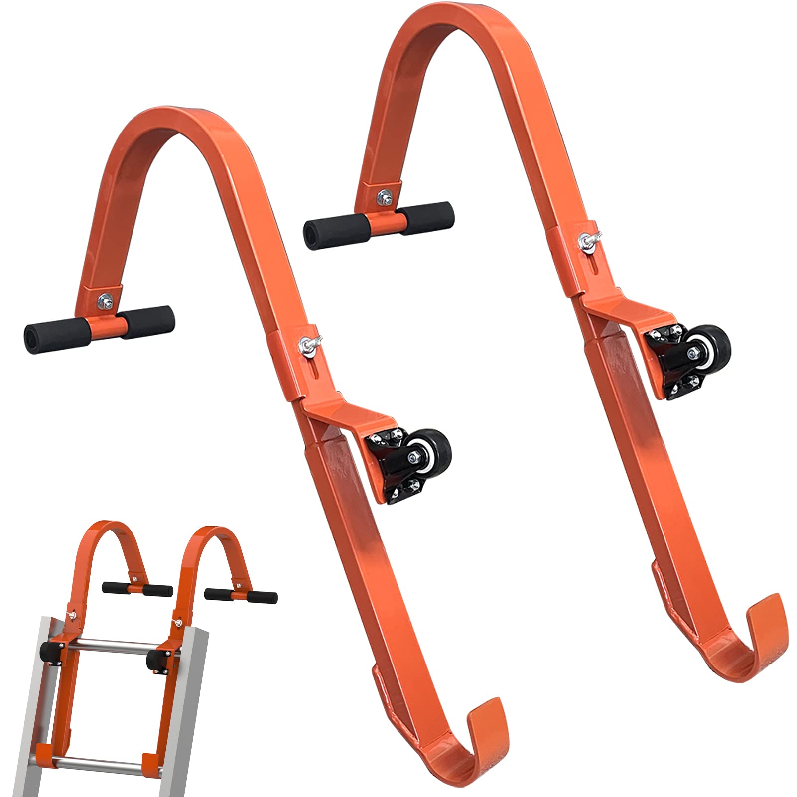 Photo 1 of 2 Pack Heavy Duty Roof Ladder Hook with Wheel,Extension Ladder Stabilizer for Roof with Rubber Grip T-Bar for Damage Prevention, Fast and Easy Setup to Access Steep Roofs