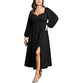 SCOMCHIC Women Plus Size Formal Dresses Long Sleeve Square Neck Wedding Guest Cocktail Split A-Line Maxi Long Dress