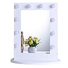 Chende Tabletop Vanity Mirror with Dimmable Light Bulbs, Hollywood Lighted Makeup Mirror with Detachable Base, Wall Mounted LED Illuminated Cosmetic Mirror (6550, White)