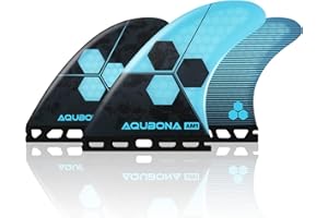 AQUBONA Honeycomb Fiberglass Performance Surfboard Fins Thruster (3 Fins) Single Tab with Fin Bag, Key and Screws.