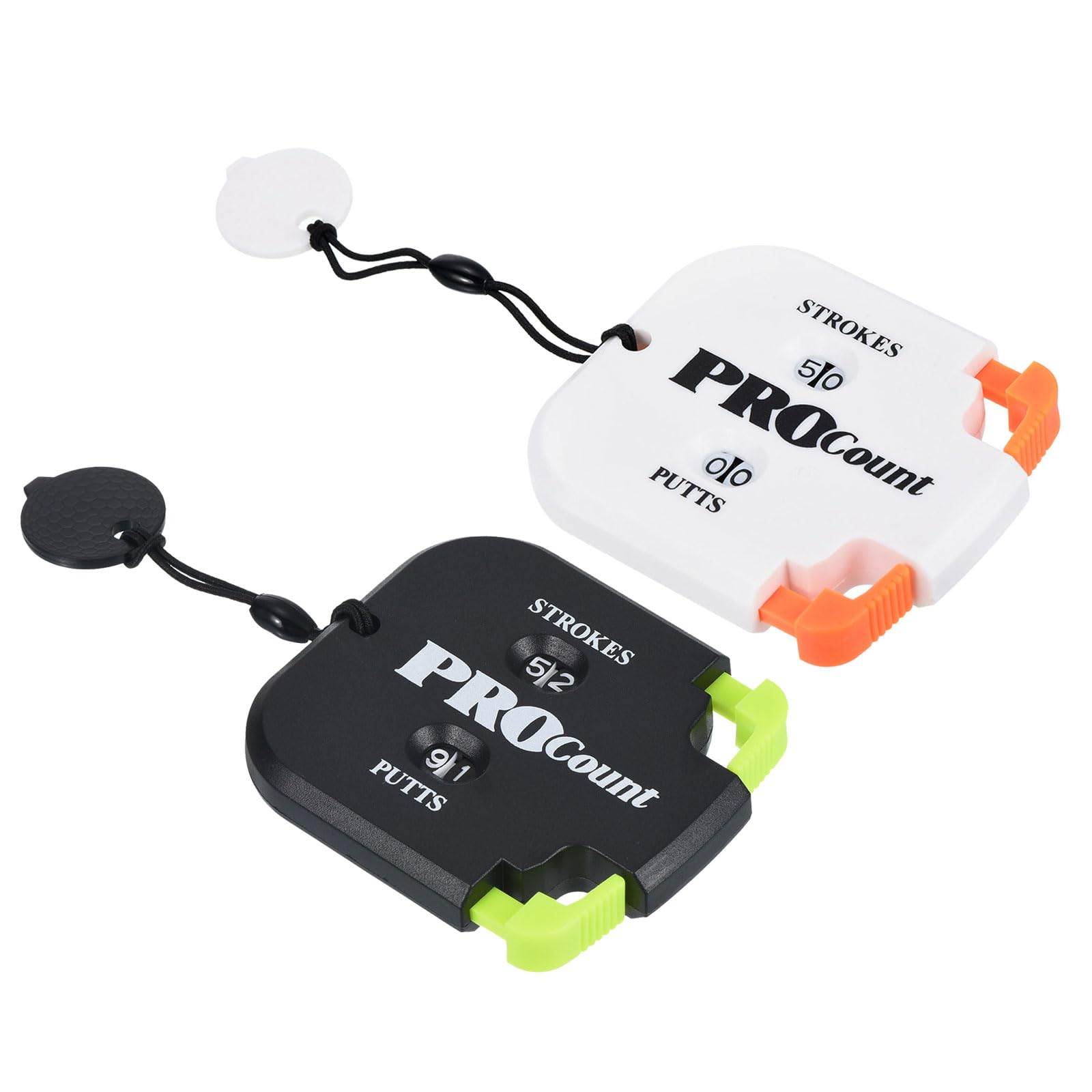 PATIKIL Golf Score Counter, 2 Pack 2 Digits Scoring Keeper Mini Golf Shot Stroke Counter for Golf Game Scorekeeper Outdoor Sport Scoreboard, Black+Green, White+Orange