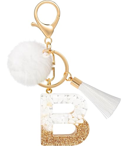 Porte-Clés Personnalisable Initiale H Avec Cœur Et Pompon – Résine Brillante – Accessoire Sac Ou Clés