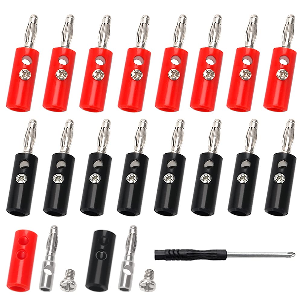 KUOQIY 18 PCS Nickel Plated Banana Plug Connector, 4mm Speaker Plug Speaker Cable Connectors, with screwdriver, for Musical Audio Speaker Wire & Audio/Video Receiver, 9 Red + 9 Black — image 1