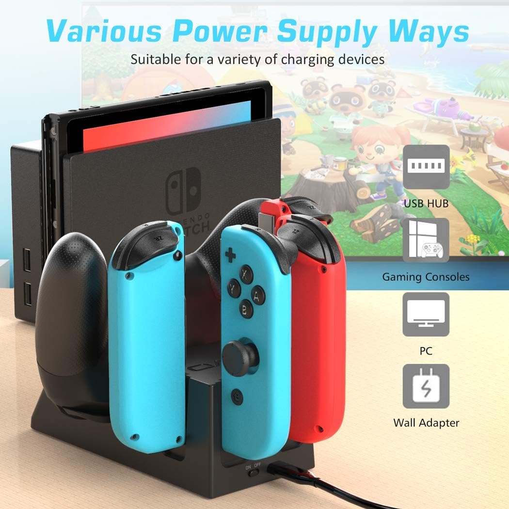 Switch Controller Charger Dock Station for Nintendo Switch Joycon&Pro Controller, OIVO Upgraded 5-in-1 Switch Remote Controller Charger for Nintendo Switch - 2.8FT Type C Cable Included: Electronics