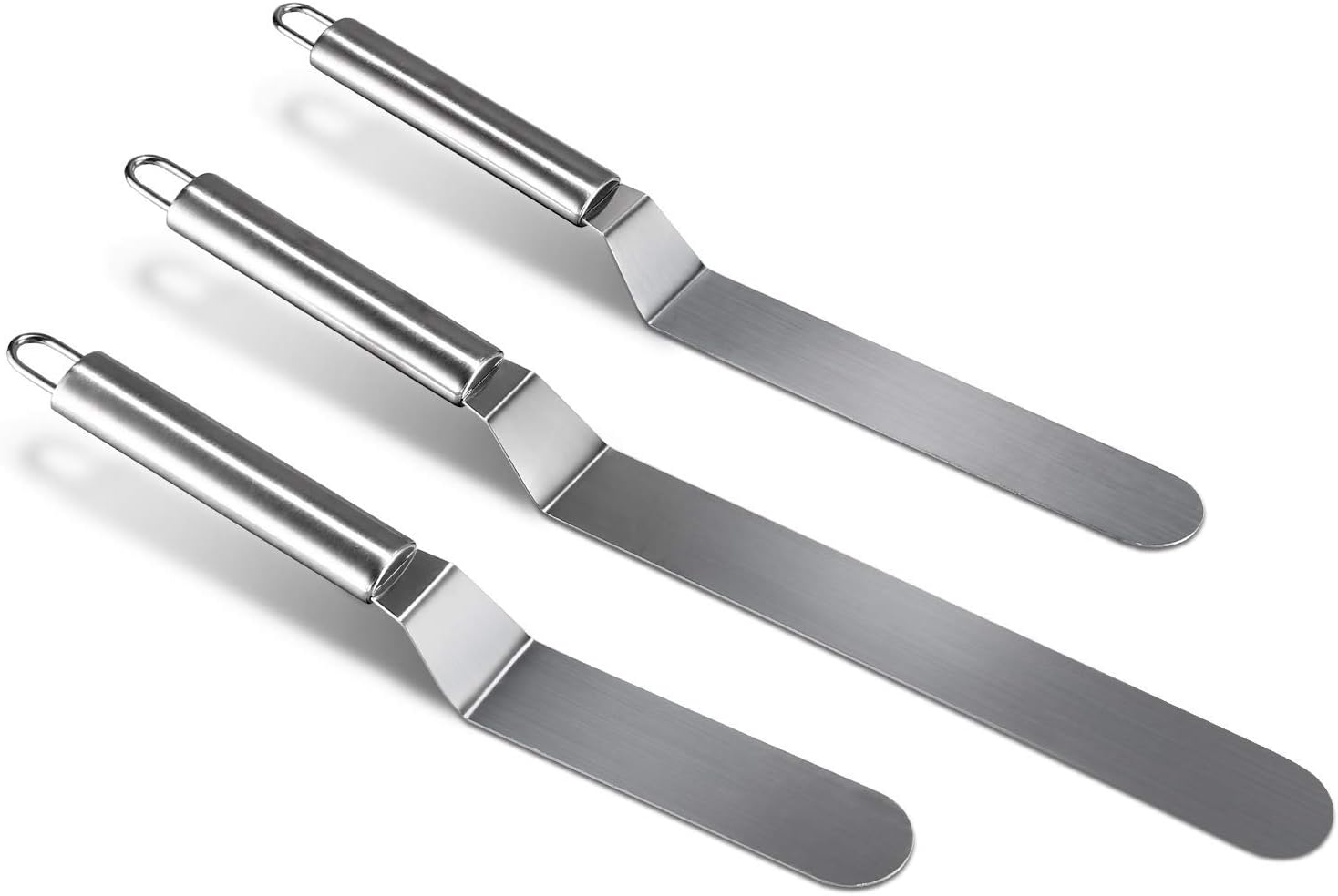 3-teiliges Edelstahl-Icing Spatel Set Mit Holzgriff - Abgewinkelt, Für Torten, Kuchen-Dekoration & Backen