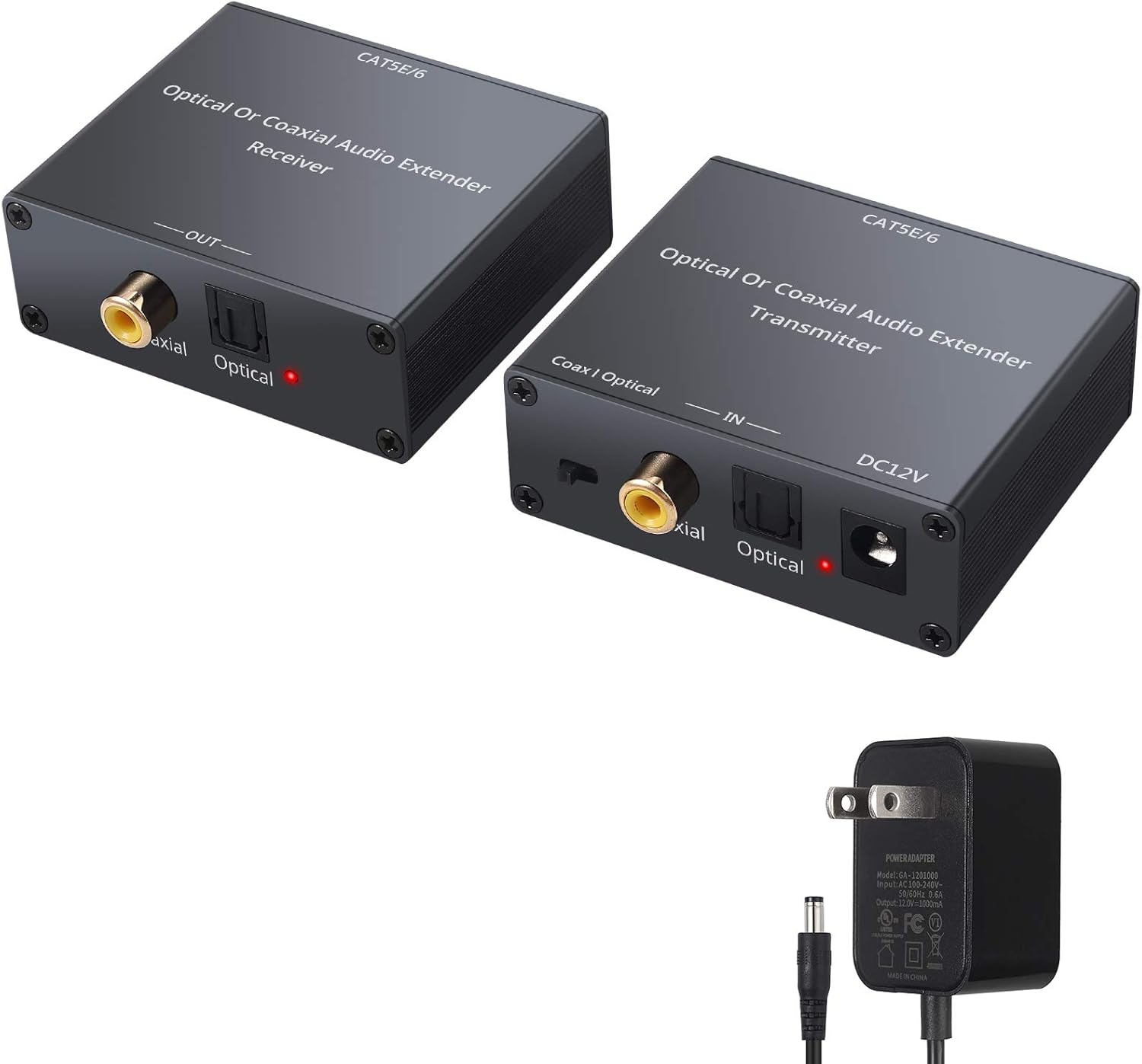 LiNKFOR Digital Audio Extender Digital Coaxial/OpticalToslink Digital Audio Converter Over Single Cat5e/6 Cable (PoC) up to 500ft (150M) for Dolby Digital, DTS 5.1, DTS-HD, PCM