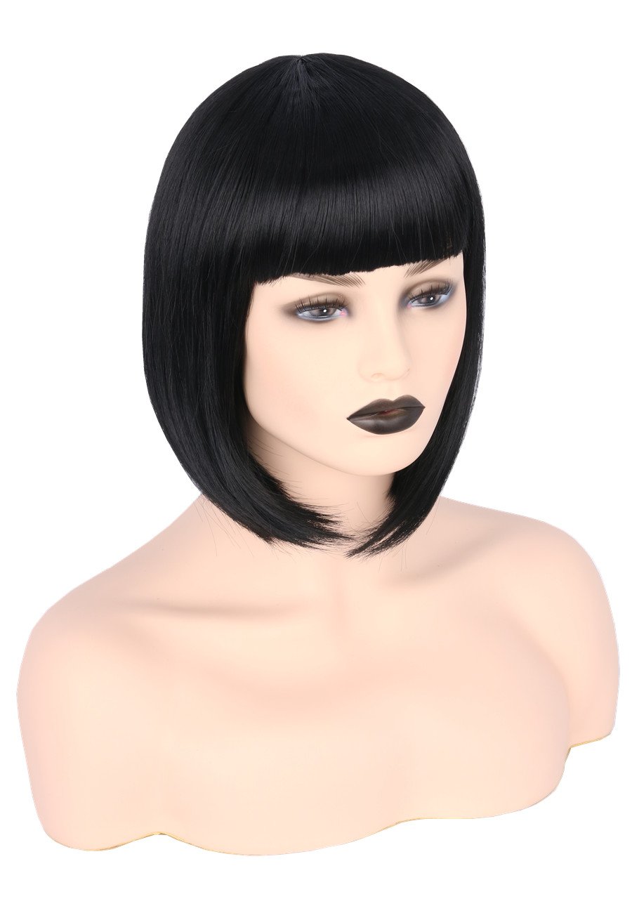 Topcosplay Women's Black Short Bob Wig with Fringe for Halloween Cosplay