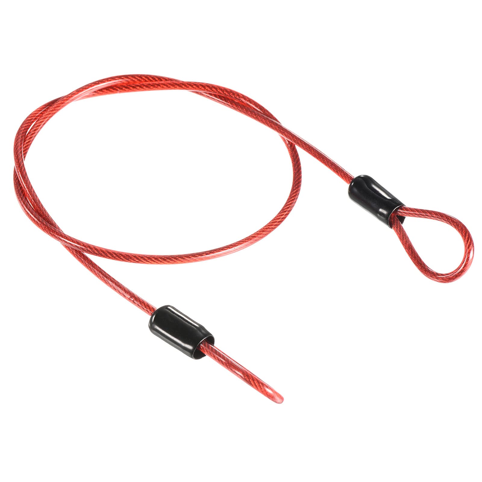 PATIKIL Security Steel Cable 2.5mm x 0.5m/1.64ft Coated Luggage Lock Wire Rope with Double Loop Red