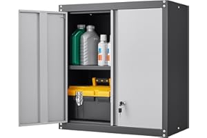 GREATMEET 28" H Lockable Metal Garage Storage Cabinets, Metal Cabinet Storage, Garage Wall Cabinet with Doors and Shelves, Hanging Floating, Grey&Black
