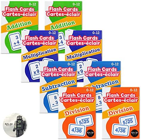 Retro Kid Math Flash Cards For Kids - 2 Sets - Subtraction, Addition, Division, Multiplication - Child Learning and Development Tools with Decal