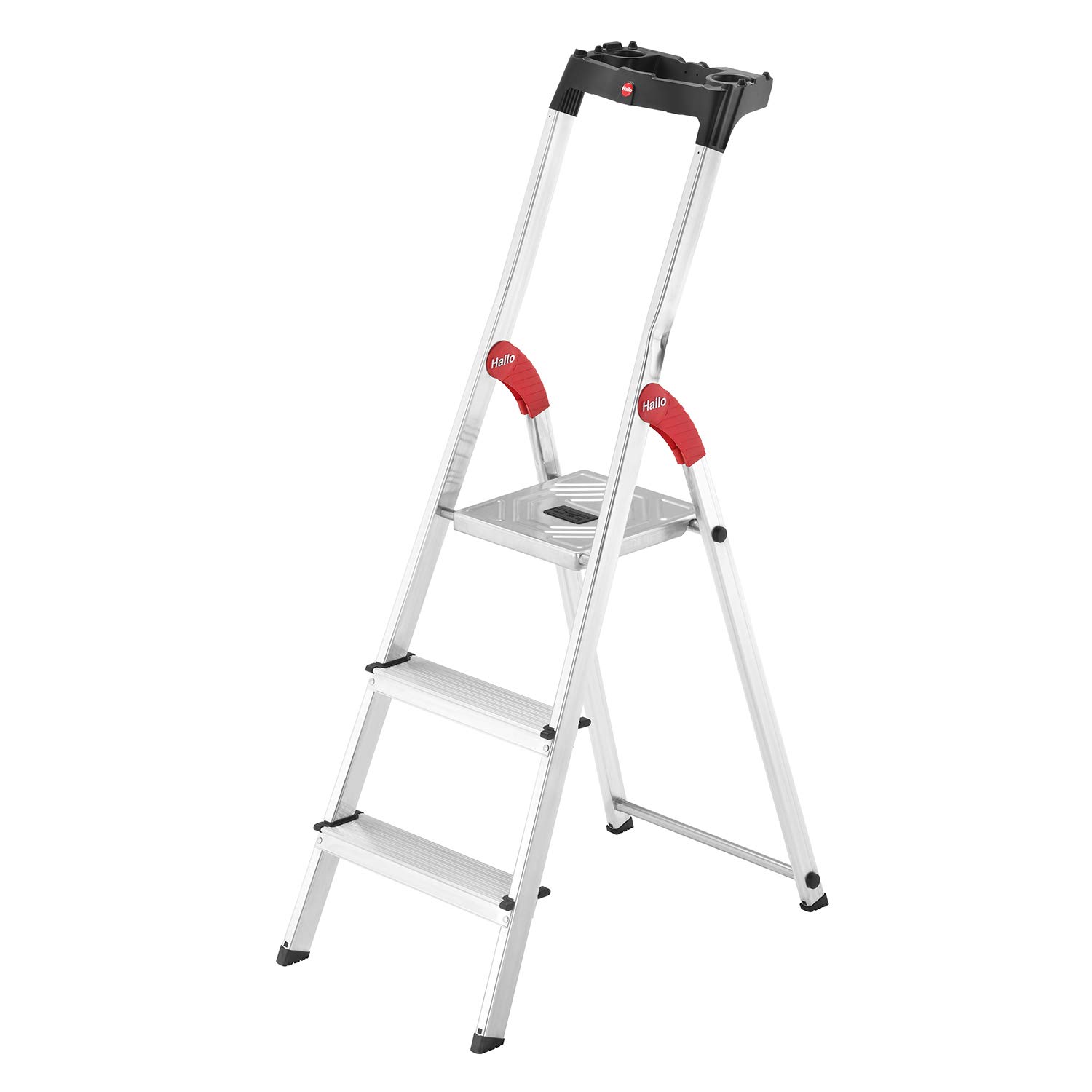 Hailo 8160-307 L60 Safety Ladder, 3 Steps, Multifunction Tray, Hinge Protection, Made in Germany