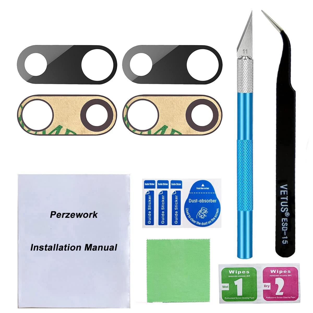 Perzework 2 Pcs OEM Back Rear Camera Lens Glass Replacement for iPhone 8 Plus and 7 Plus with pre-Installed Adhesive and Reparing Toolkit